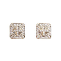 Zirconia Square Cross Earrings (14K)