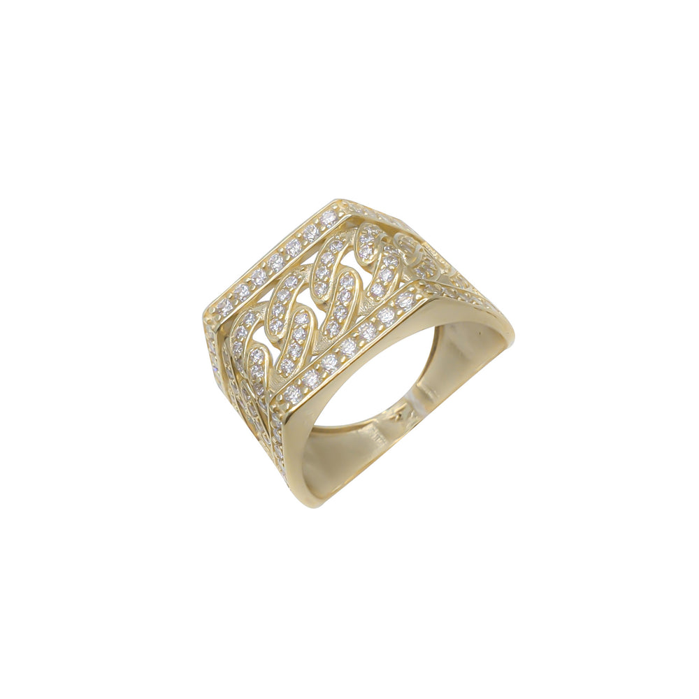 Zirconia Cuban Square Men Ring (14K)