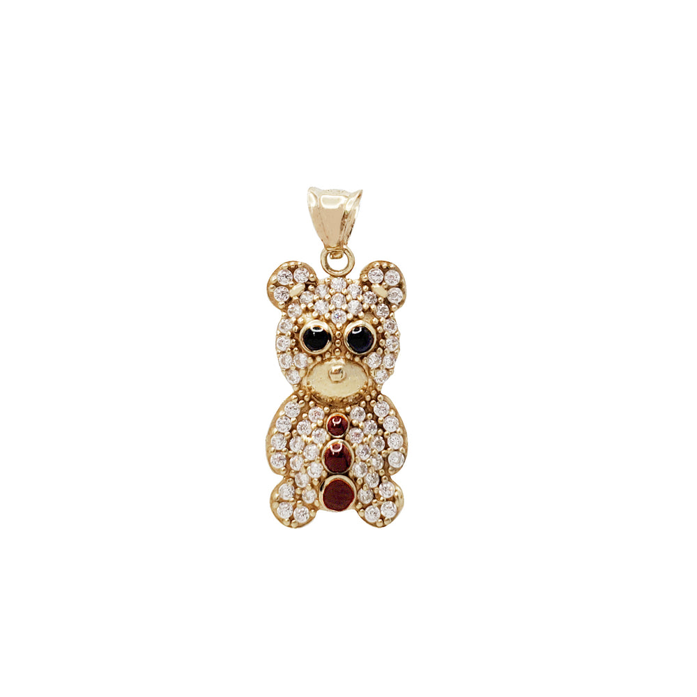 Zirconia With Stones Teddy Bear Pendant (14K)