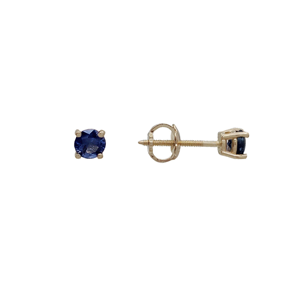 Blue Sapphire Solitaire Stud 'Yan kunne (14K)