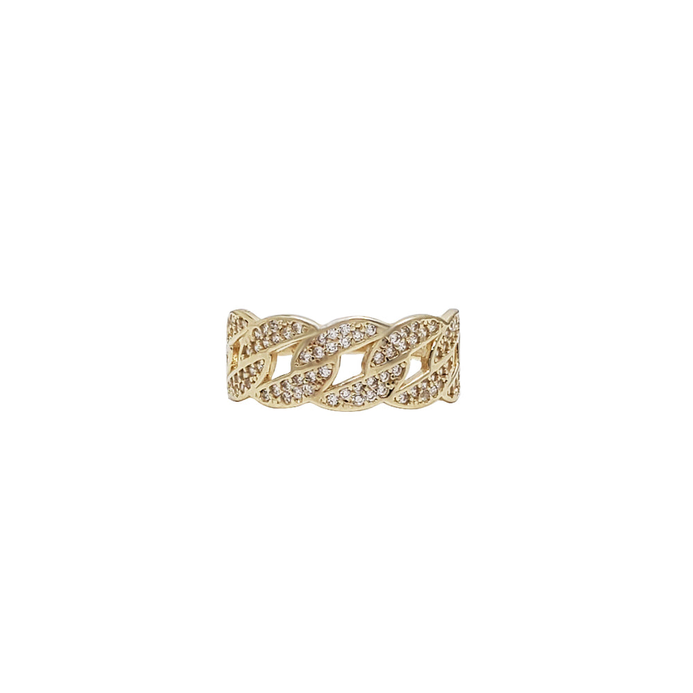 Flat Iced-Out Cuban Style CZ Ring (14K)