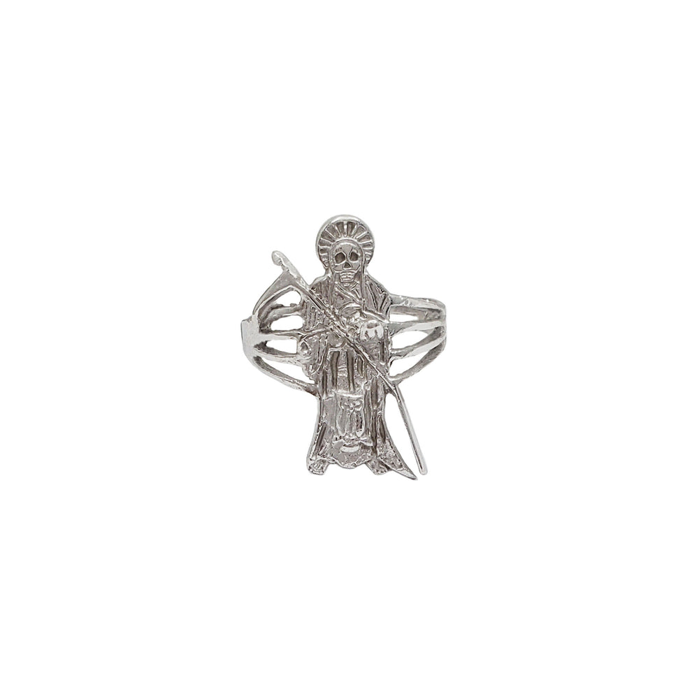 Santa Muerte Grim Reaper Pinky Ring – Solid 925 Sterling Silver With 14k Gold Plating & CZ Stones, Men's Gothic Ring