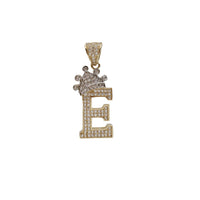 Two-Tone Icy Crowned Initial Letter Pendant (14K)
