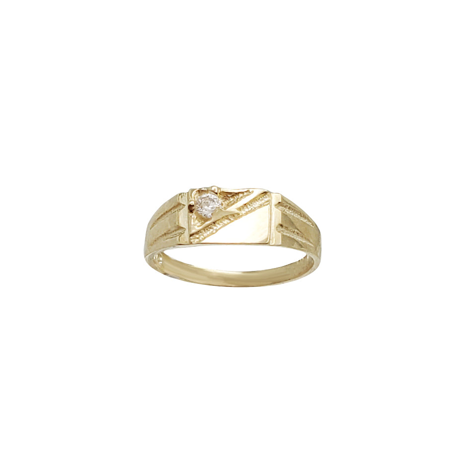 Zirconia Rectangle Textured Signet Ring (14K)