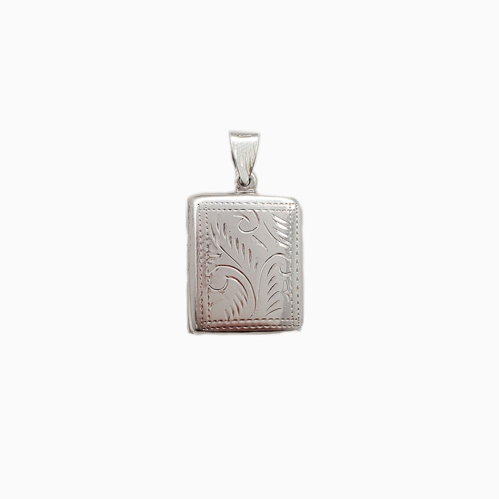 Floral textured Rectangle Locker Pendant (Silver)