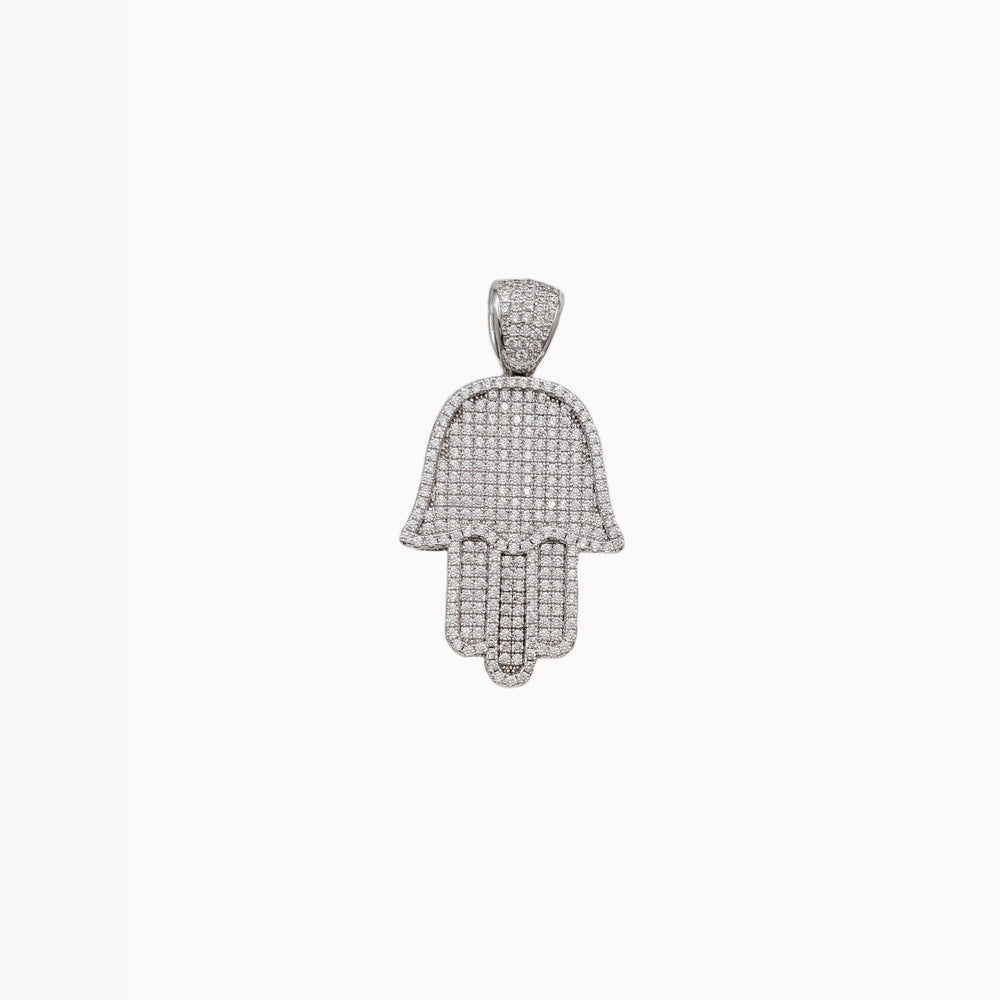 Iced-out Hamsa Hand Pendant (Silver)
