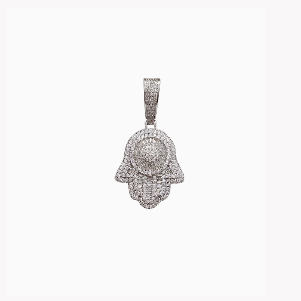 Iced-Out Hamsa Pendant Silver