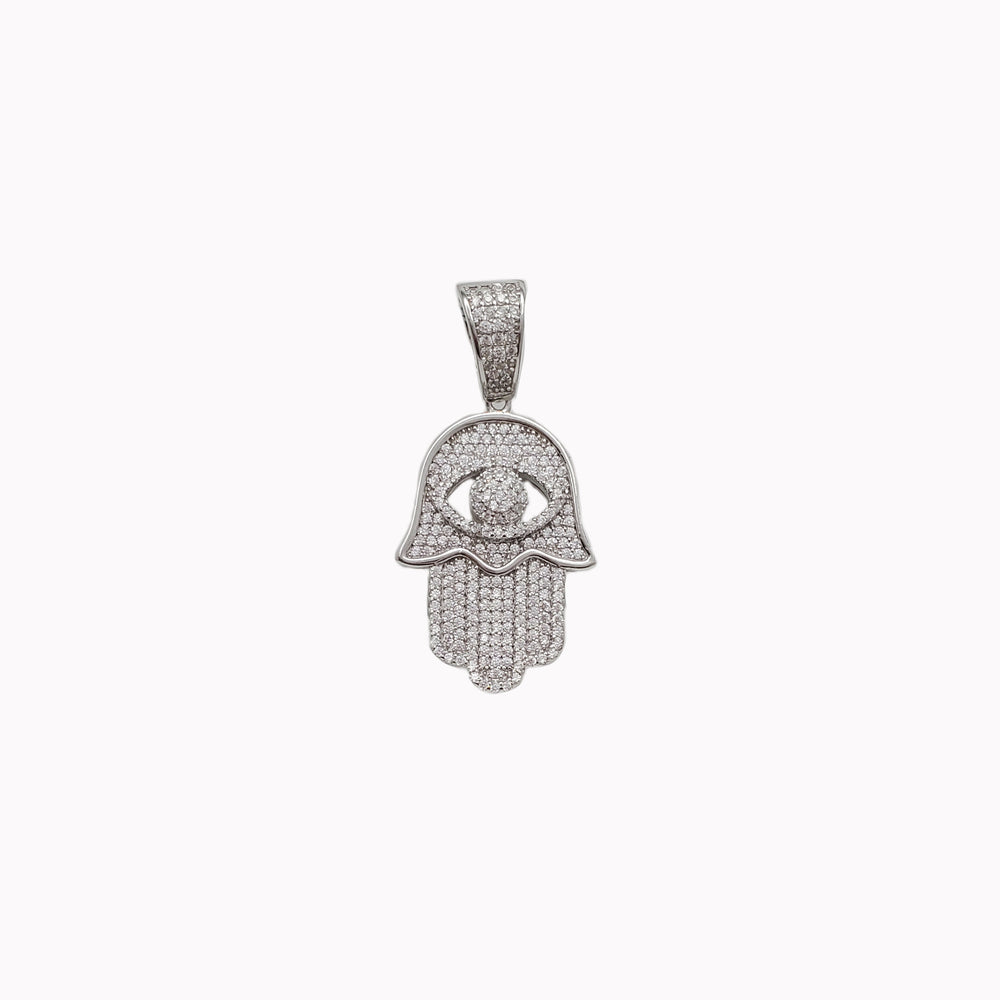 Evil-Eye Hamsa Hand Pendant (Silver)