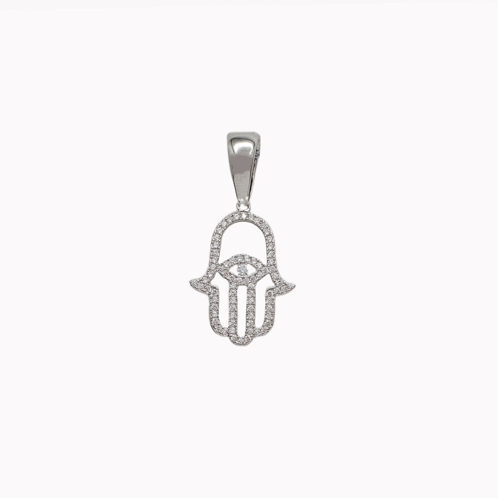 Zirconia Iced-Out Hamsa Pendant (Silver)