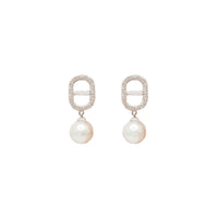 Zirconia Pearl Dangling Earrings (Silver)