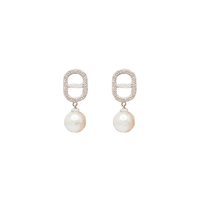 Zirconia Pearl Dangling Earrings (Silver)