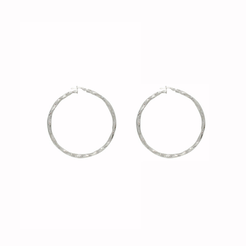 Gree Key Textured Twisted Hoop Earrings (Silver)