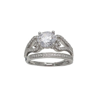Zirconia Two Pieces-Set Wedding Rings (Silver)