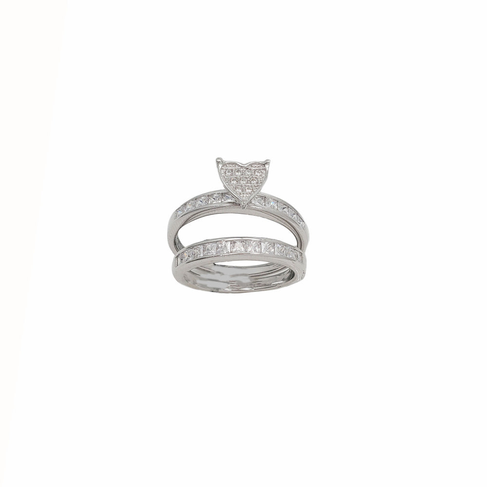 Zirconia Baguette 2 Pieces-Set  Wedding Rings (Silver)