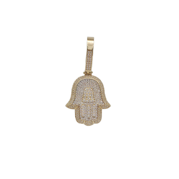 Iced-Out 3D Mesa Hamsa Hand Pendant (14K)