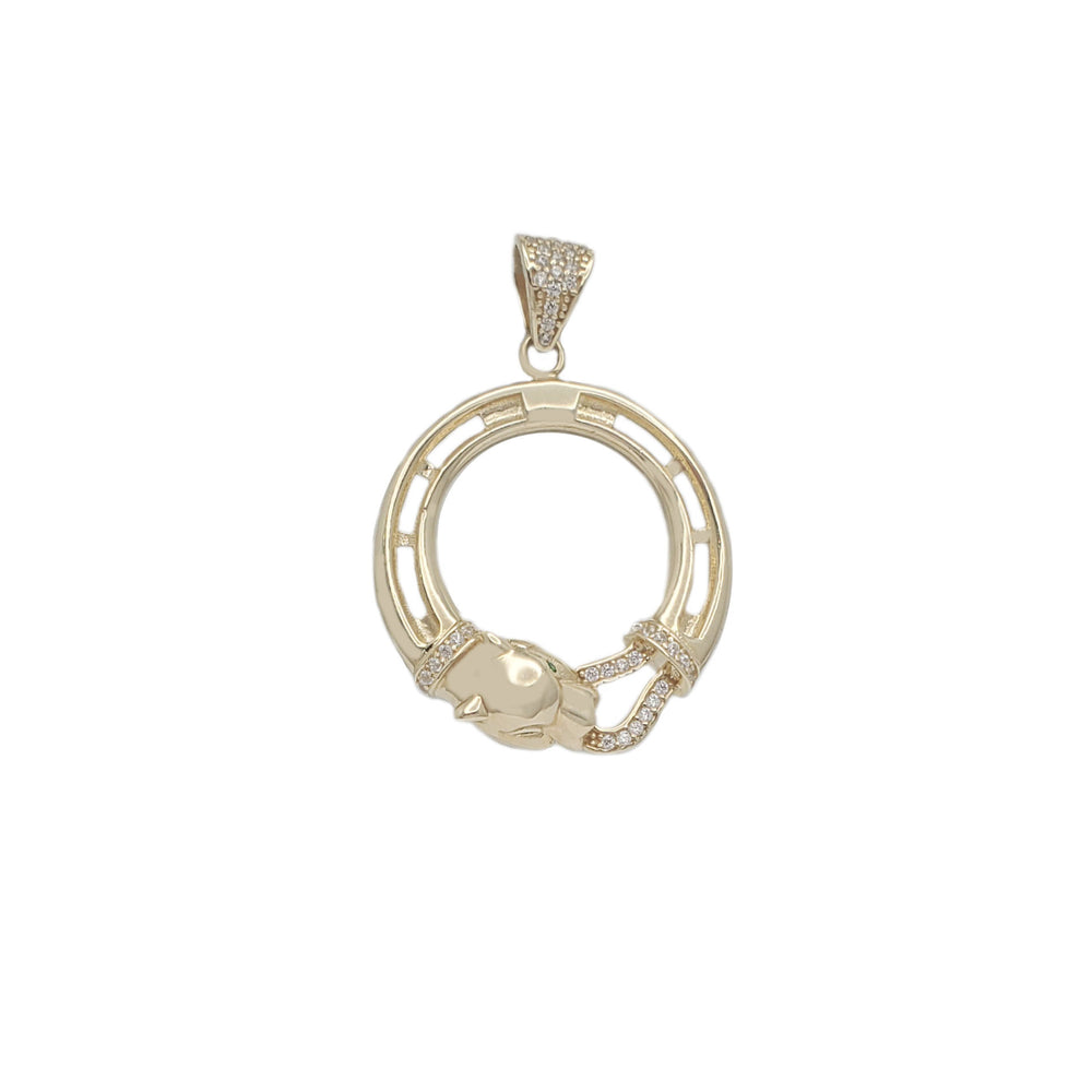 Horse Shoe Leoprad CZ Pendant (14K)