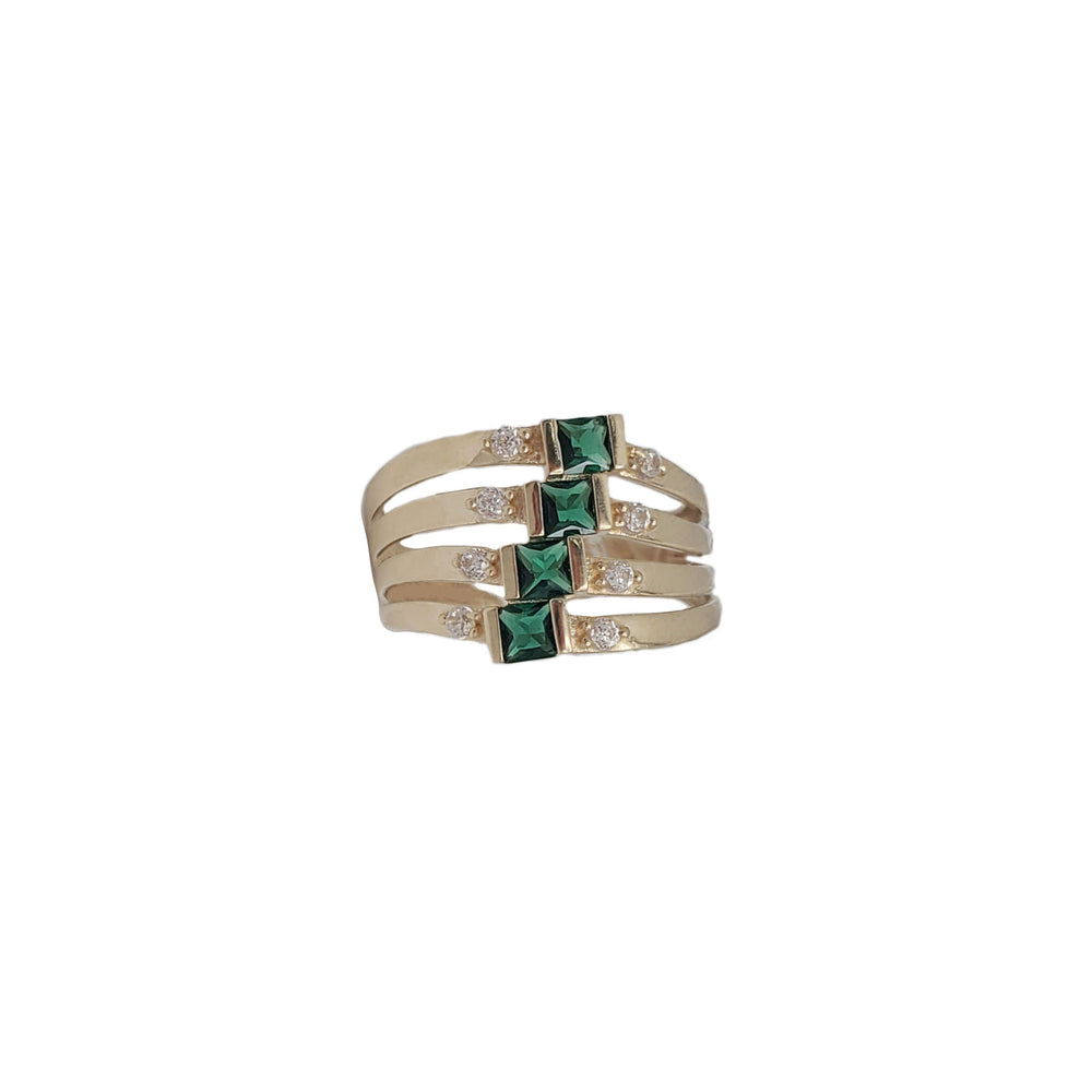 Layered Green Stone Gypsy Ring (14K)