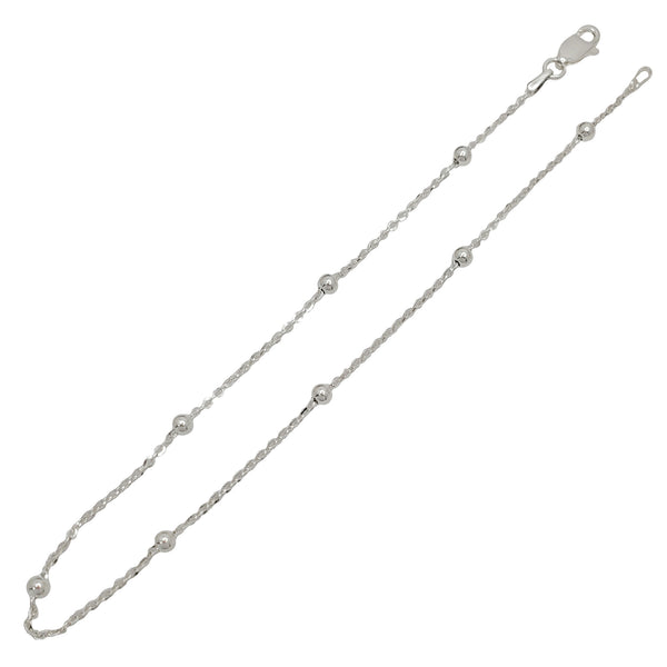 Ball Cable Link Ankle Bracelet (Silver)