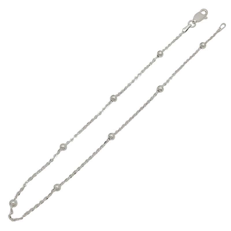 Ball Cable Link Ankle Bracelet (Silver)