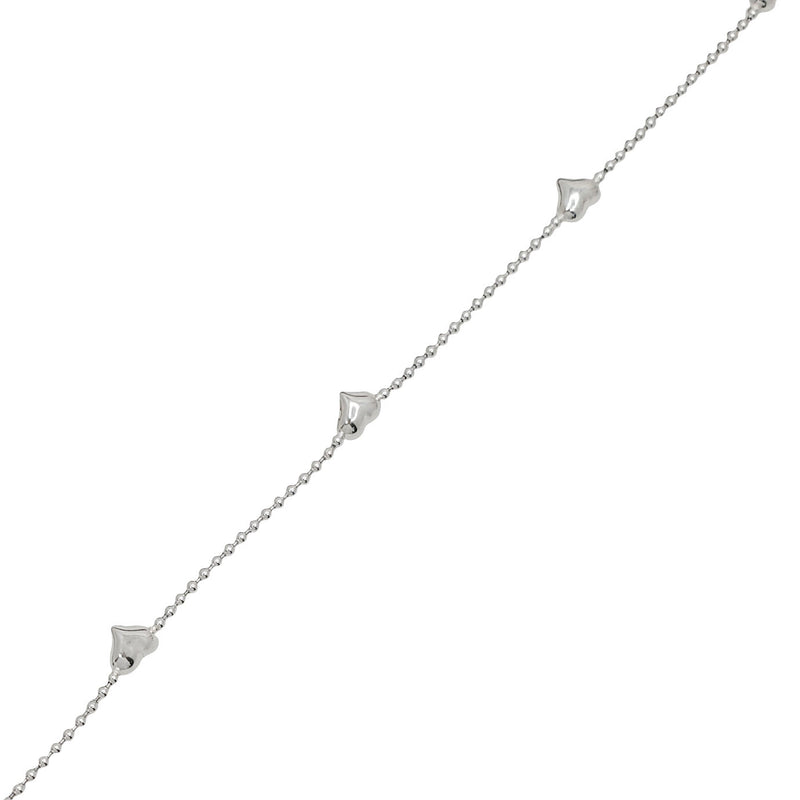 Puffy Hearts With Ball Link Ankle Bracelet (Silver)