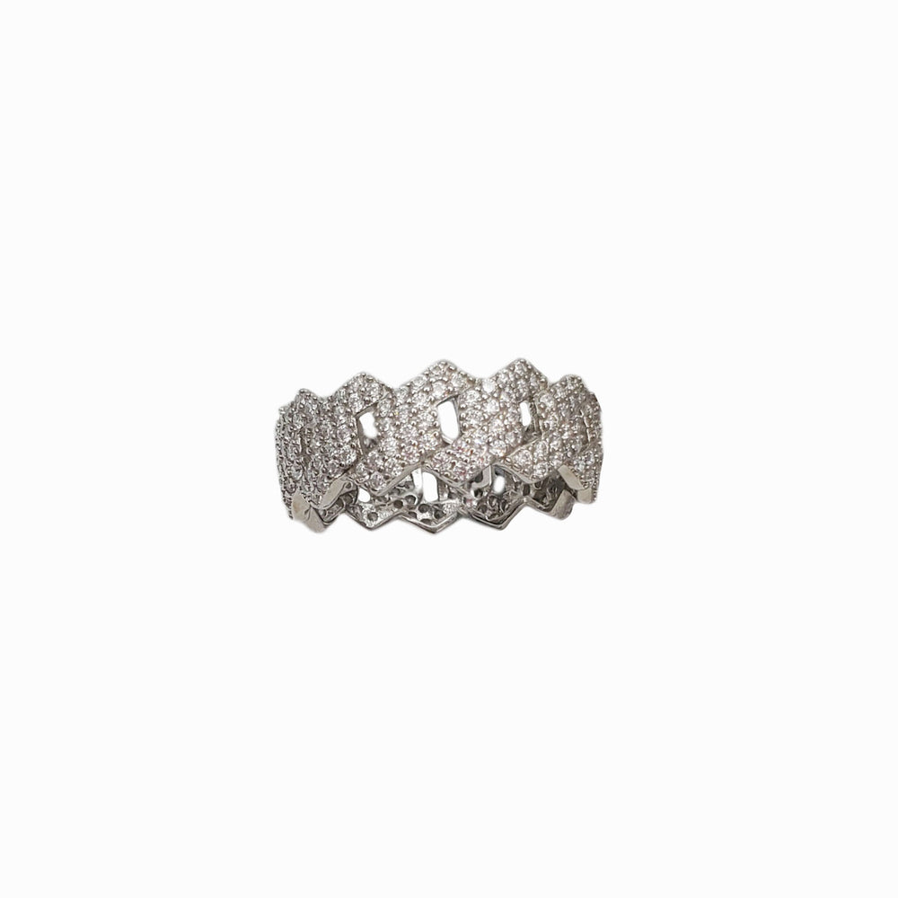 Iced-Out Miami Cuban Link Band Ring (Silver)