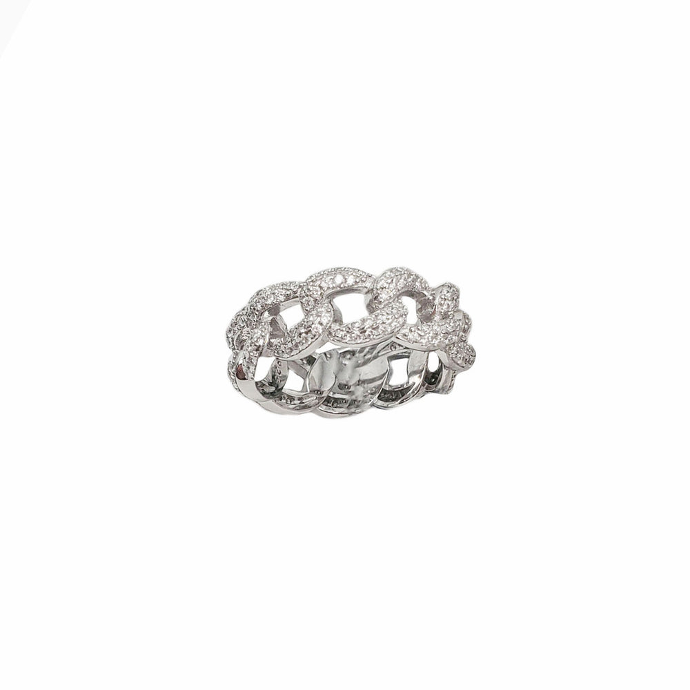 Zirconia Chain Link Band Ring (Silver)