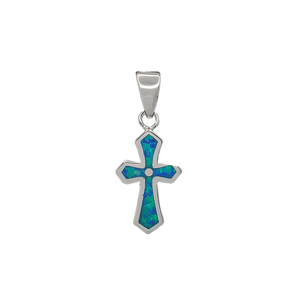 Blue Opal Cross Pendant (Silver)