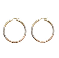 Tricolor Textured Hoop Earrings (14K)