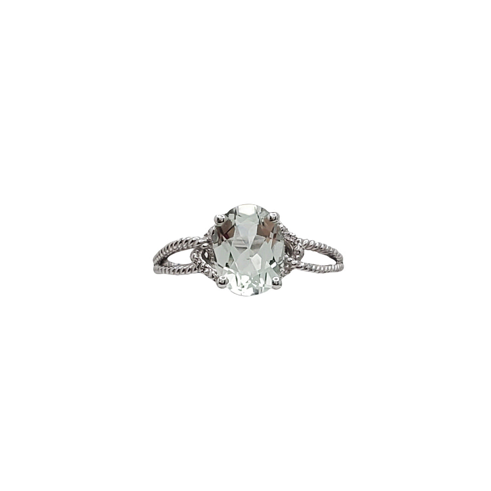 Diamond Oval Green Amethyst Ring (18K)