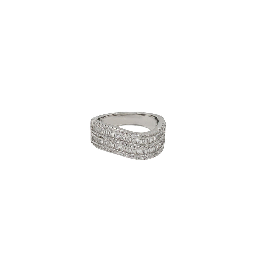 Zirconia Baguette Wave Ring (Silver).