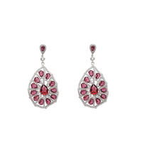 Fancy Red Stone Stud CZ Earring (Silver)