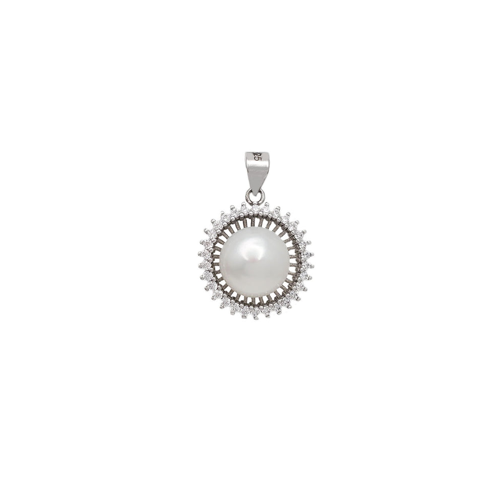 Zirconia Round Pearl Pendant (Silver)
