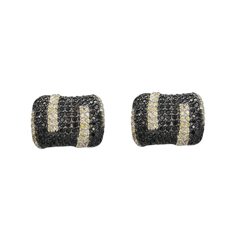 Zirconia Black Onyx Square Stud Earrings (Silver)