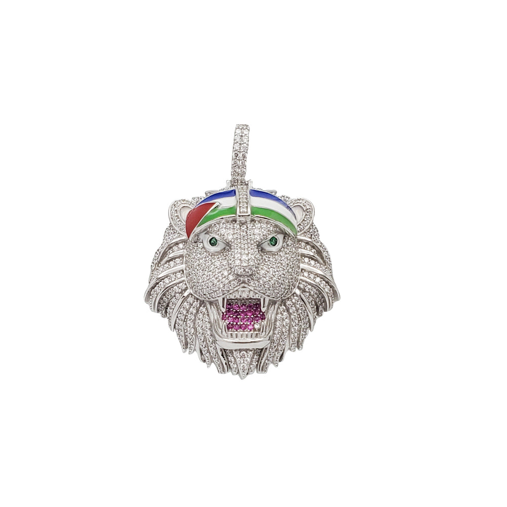 Zirconia Enamel Lion Head Pendant (Silver)
