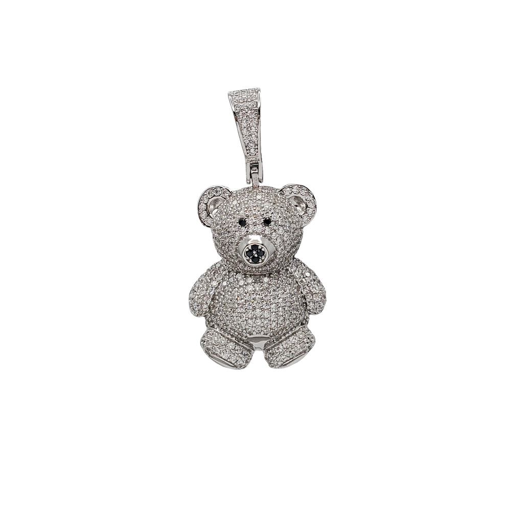 Zirconia Iced-Out Teddy Bear Pendant (Silver)