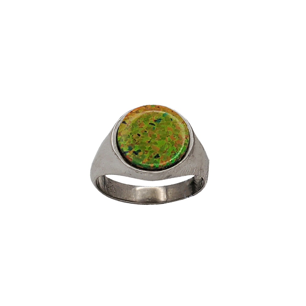 Opal Round Signet Ring (Silver)
