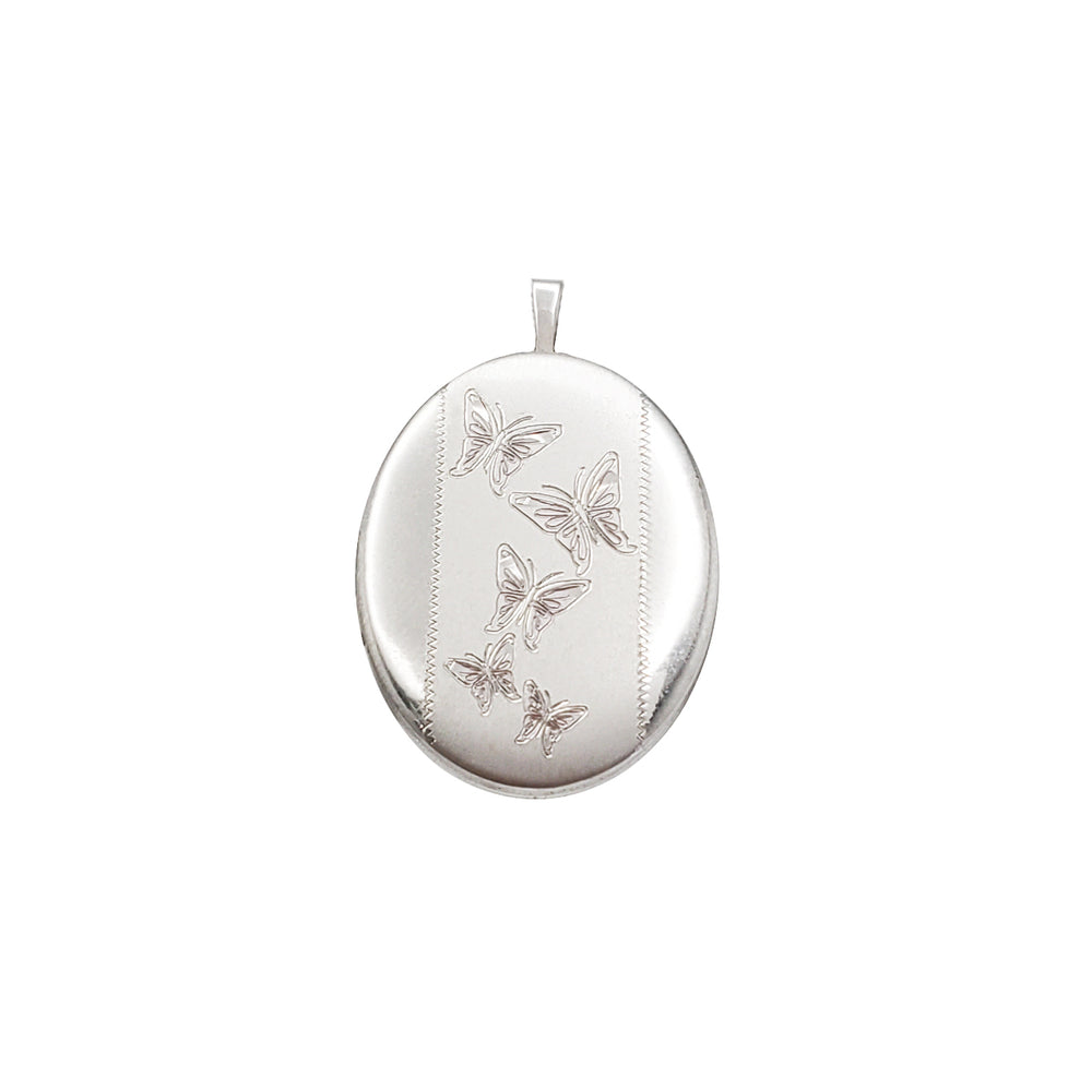 Oval Butterfly Locket Pendant (Silver)