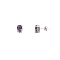Purple Stone Stud Earrings (Silver)