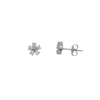 Cubic Zirconia Flower Stud Earrings (Silver)