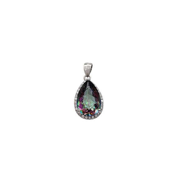 Mystic Fire Teardrop Halo Pendant (Silver)
