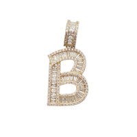 Zirconia Baguette Cursive Initial Letter Pendant (14K)