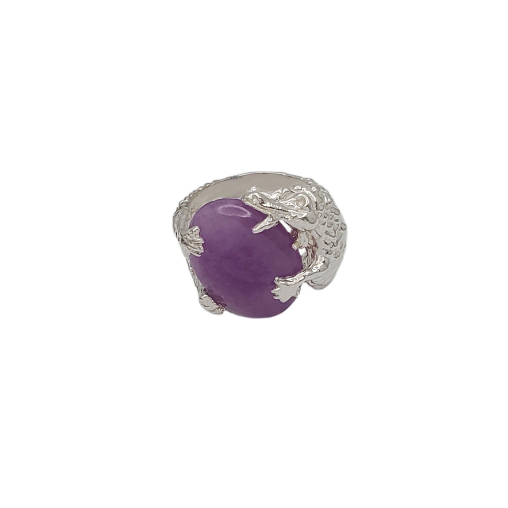 Purple Jade & Black Onyx Dragon Ring (Silver)