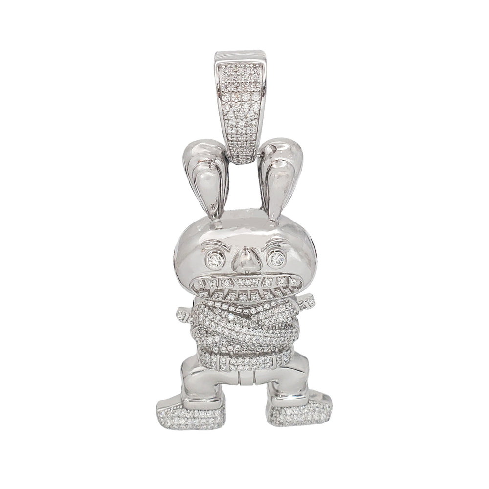 Zirconia Iced-Out Bunny Cartoon Pendant (Silver)
