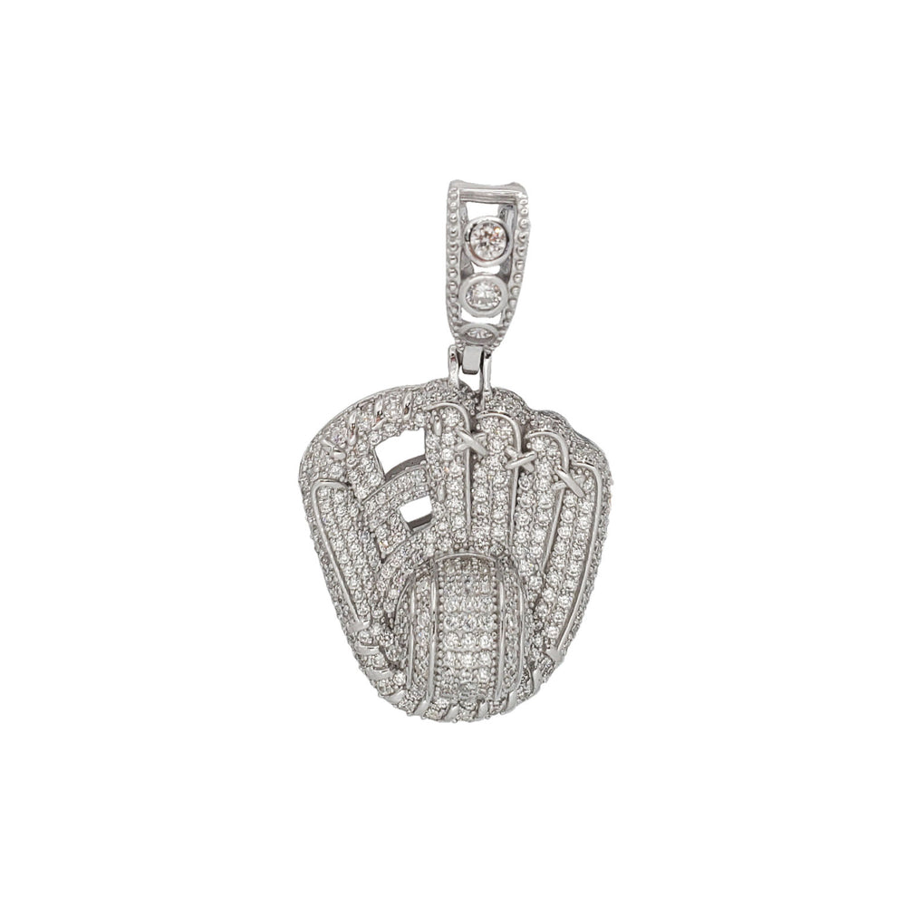 Zirconia Iced-Out Baseball Gloves With Ball Pendant (Silver)