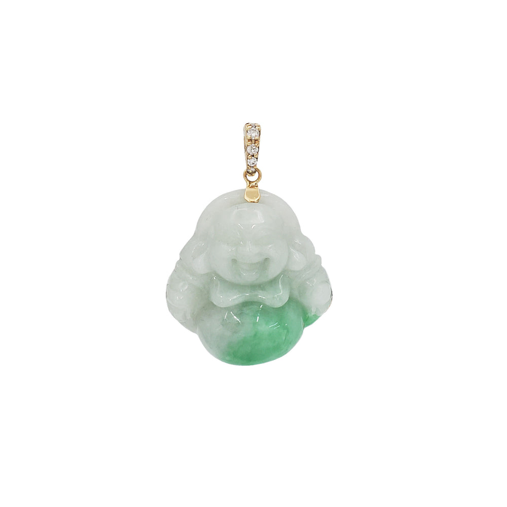Diamond & Jade Laughing Buddha Pendant (14K)