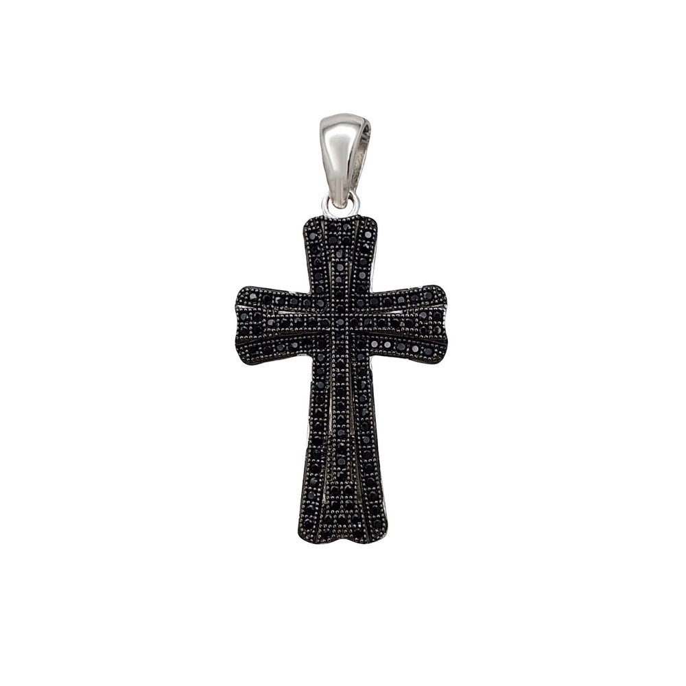 Ice-Out Black Stone Cross Pendant ( Silver )