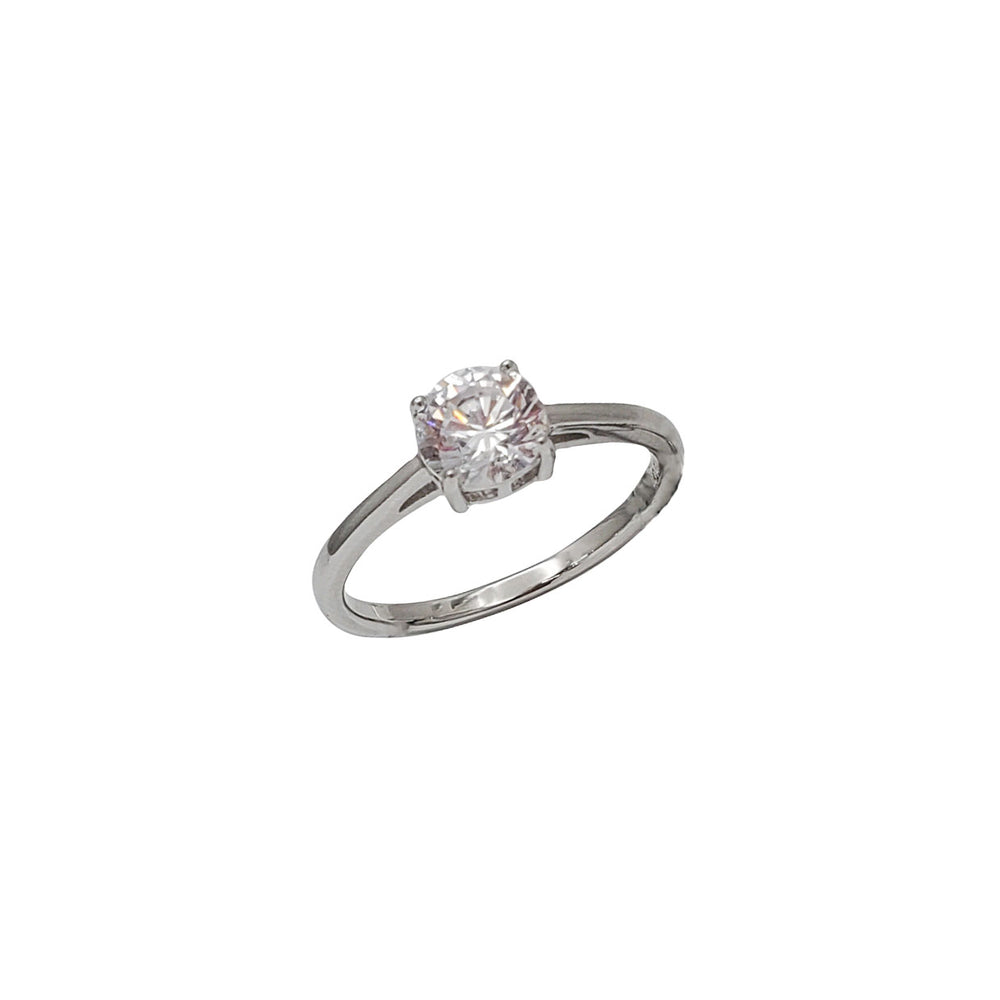Zirconia Solitaire 4 Prog Setting Engagement Ring (Silver)