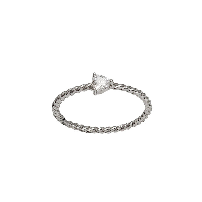 Zirconia Heart Stone Textured Lady Ring (Silver)
