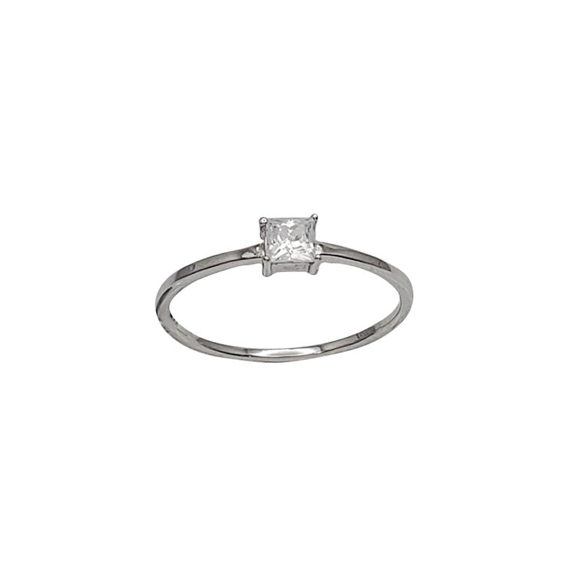 Zirconia Square Stone Plain Ring (Silver)