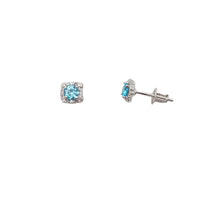 Square Aquamarine and Diamond Stud Earrings (14K)